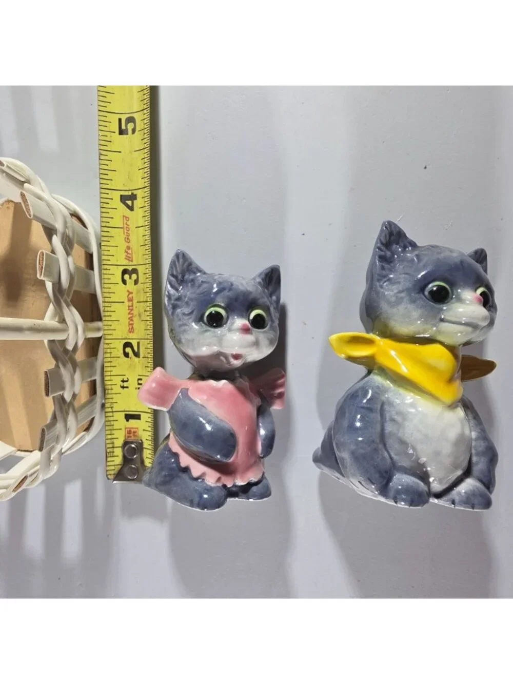Cat Salt Pepper Shakers Vtg Ceramic With Basket By Goebel anthropomorphic